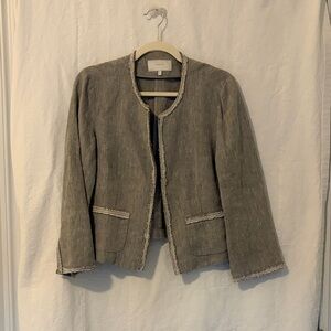 Cassis Gray Frayed-Trim Open-Front Blazer
